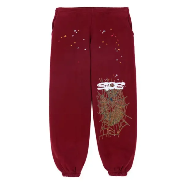 Sp5der Logo Sweatpants Maroon