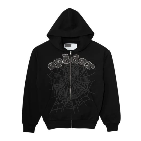 Sp5der OG Web V2 Rhinestone Zip-Up Hoodie
